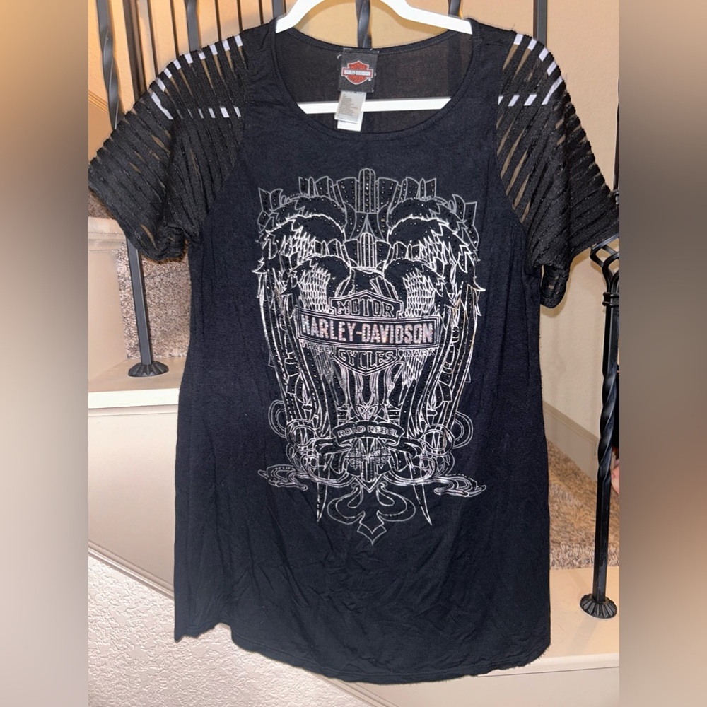 Harley Davidson 1X/XL black embellished top
